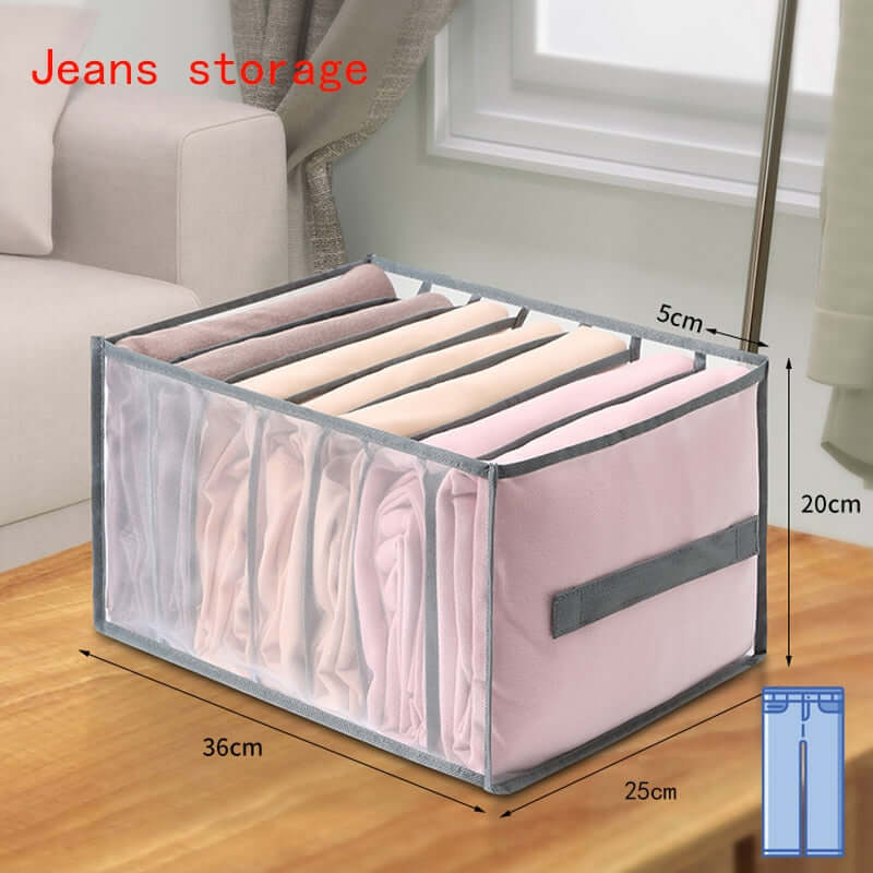 storage box divider - organizer for jeans clothes mesh separation drawer - compartment stacking can for home washed pants handle jeans gray